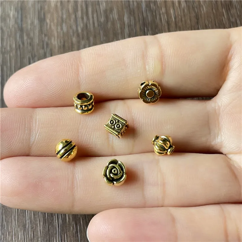 JunKang Boxed Alloy 6 Types square rose flower wheel watermelon beads spacer gasket DIY bracelet necklace jewelry connector