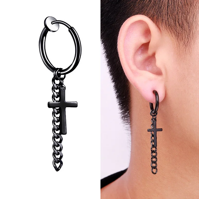 New Popular 1 piece Stainless Steel Painless Ear Clip Earrings For Men/Women Punk Black Non Piercing Fake Earrings Jewelry Gifts