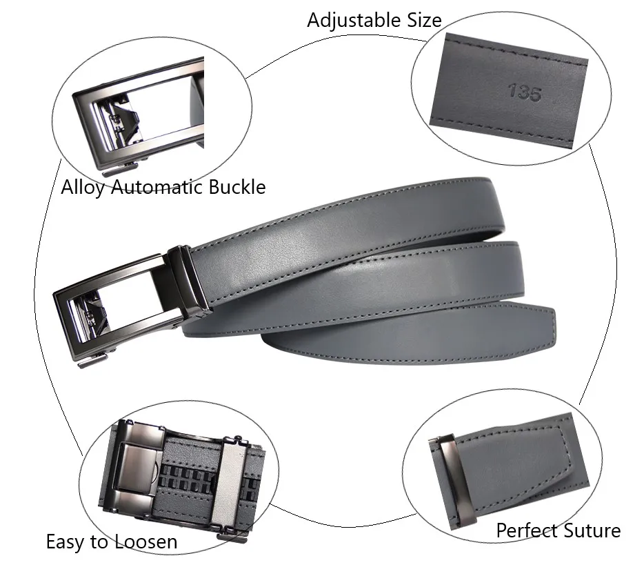 Ceinture en cuir véritable pour homme, sangle en métal, automatique, noir, gris, environnement de luxe, qualité supérieure, marque célèbre, 3.5cm