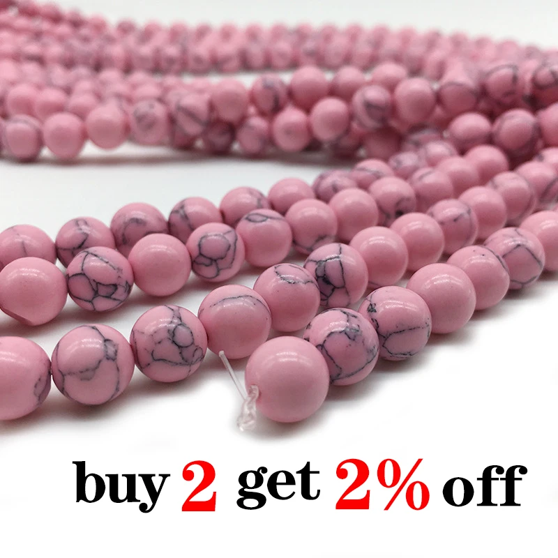 1strand/lot 4 6 8 10 12mm Round Natural Beads Pink Turquoises Loose Spacer Charm Bead For Jewelry Making DIY Necklaces Bracelets image 2