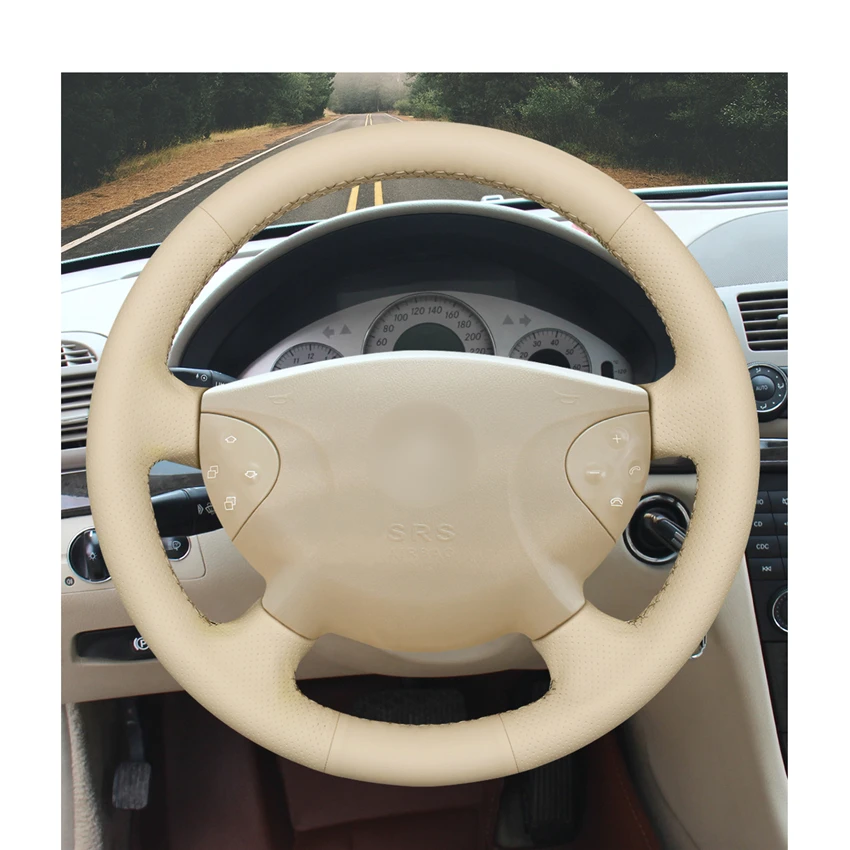 Hand-stitched Beige PU Artificial Leather Steering Wheel Covers for Mercedes Benz E-Class W211 G-Class W463 2002-2007