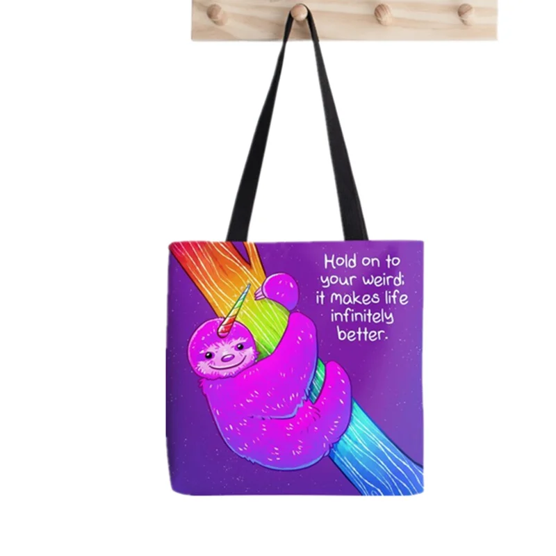 Hold on to Your Weird  Rainbow Tote Bag Print Tote Bag women Harajuku shopper handbag girl Shoulder shopping bag Lady Canvas Bag