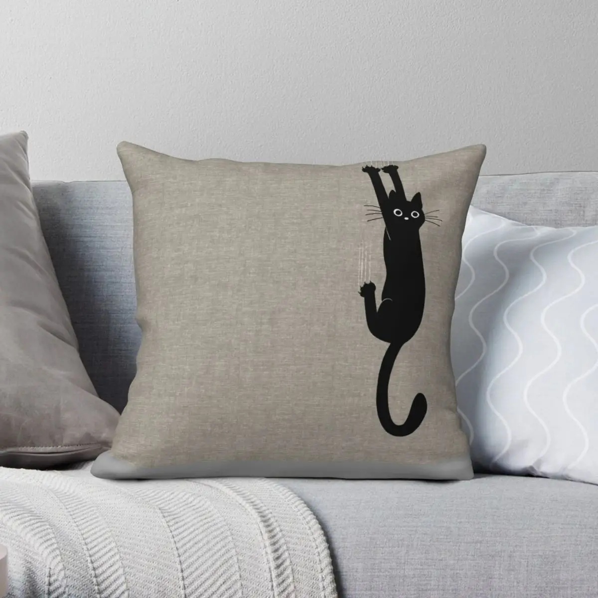 

Black Cat Holding On Square Pillowcase Polyester Velvet Linen Creative Zip Decor Sofa Seater Cushion Cover