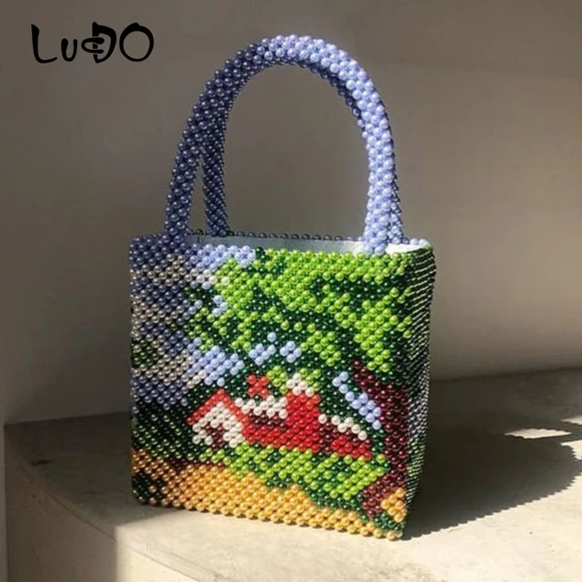 Kryształ akrylowy ręcznie tkane perły frezowanie torba ręcznie torba damska torebka kolorowe frezowanie Pochette codzienna kopertówka Girls Bag