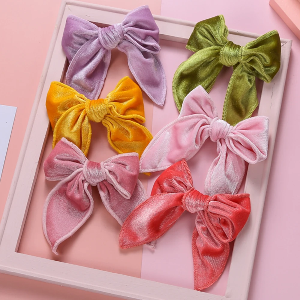1PC koreańskie solidne duże kokardki eleganckie aksamitne spinki do włosów dzieci Barrettes śliczne spinki do włosów nakrycia głowy dla dzieci dziewczyny akcesoria do włosów