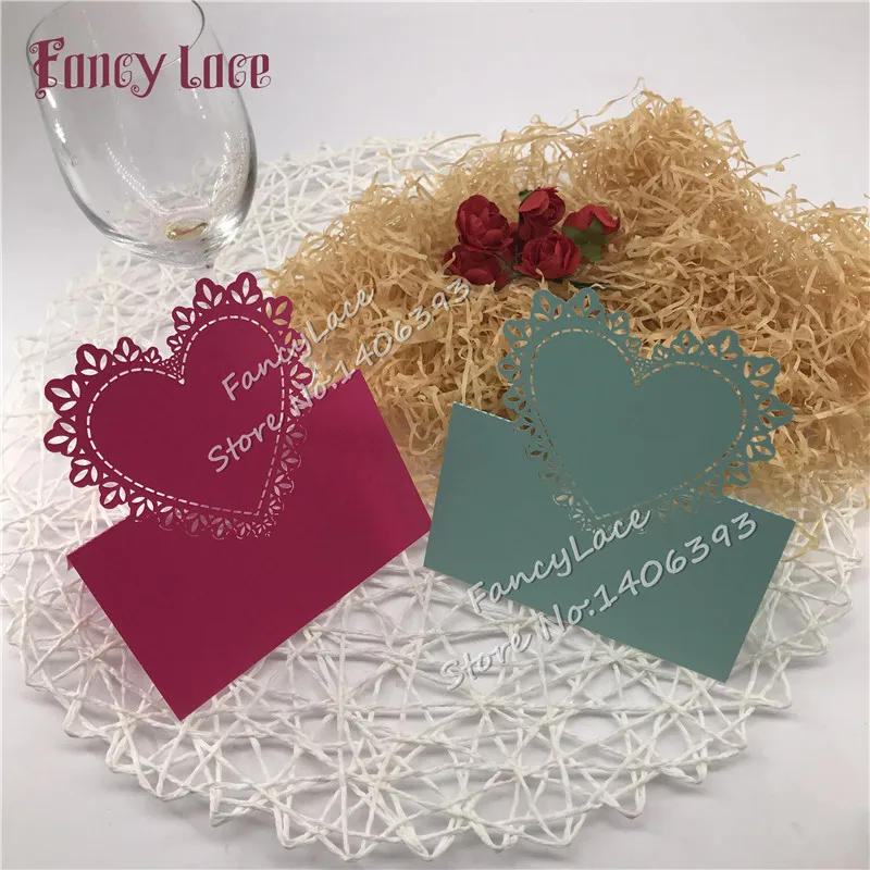 

50* Wedding Name Cards laser cut Pearlesenct Love Heart Wedding Birthday Party Invitation table Cards forparty home Decoration