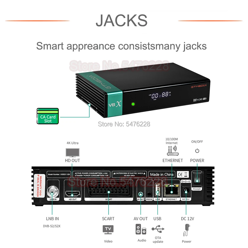Gtmedia-decodificador satelital V8X, DVB-S2 actualizado, V8 Nova, V9 Prime, H.265, 1080P, Wifi integrado, YouTube