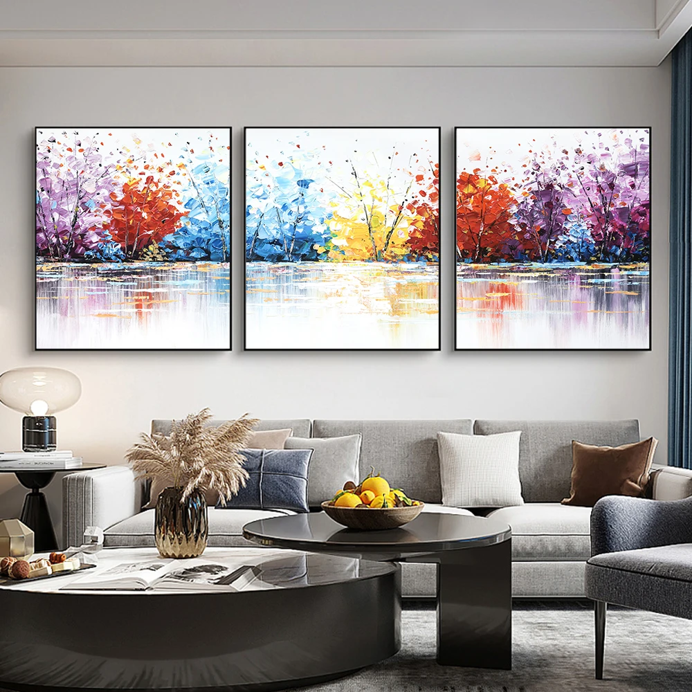3 لوحات مجردة اللوحات الزيتية الملونة طباعة على قماش الملصقات والمطبوعات المشهد صور فنية للجدران ديكور جدران المنزل لا الإطار #3