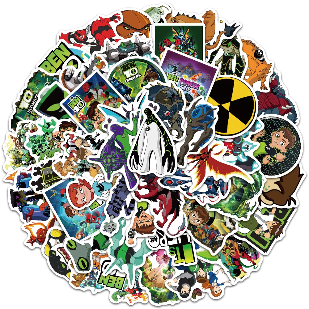 Autocollants waterproof en PVC motif Ben 10 dinosaure, 50 pièces, stickers, DIY, pour bagages, ordinateur portable, vélo, skateboard, graffiti,