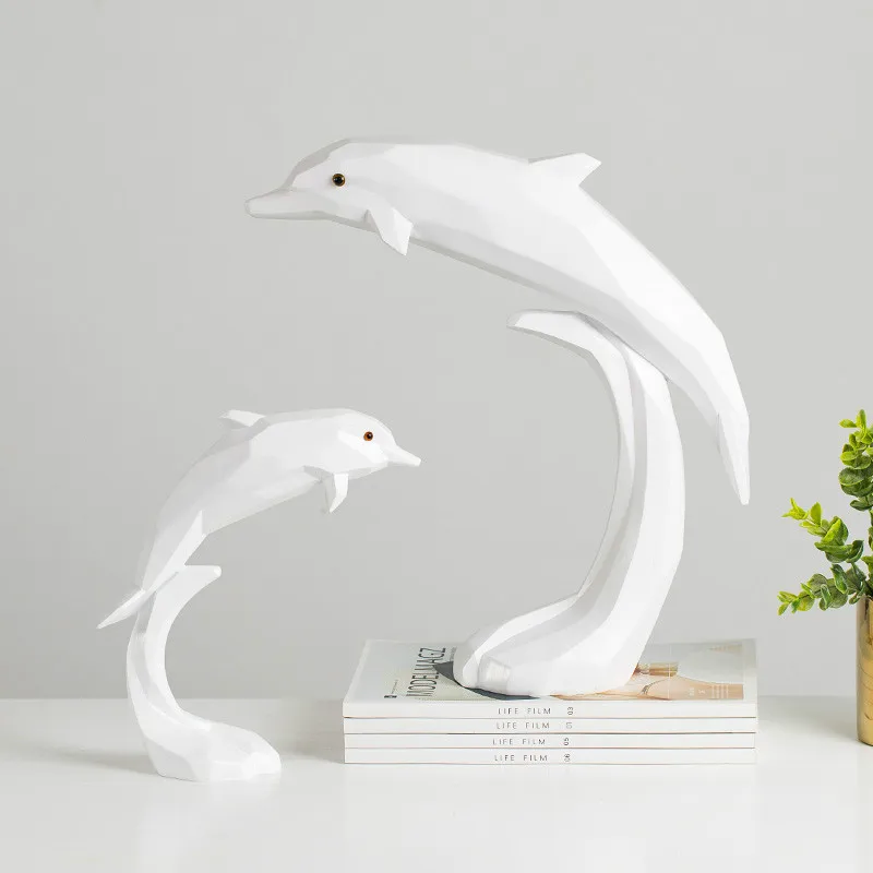 

[HHT] Nordic Simple Dolphin Desktop Ornaments Geometric Resin Animal Model Living Room TV Cabinet Porch Home Decoration Gift