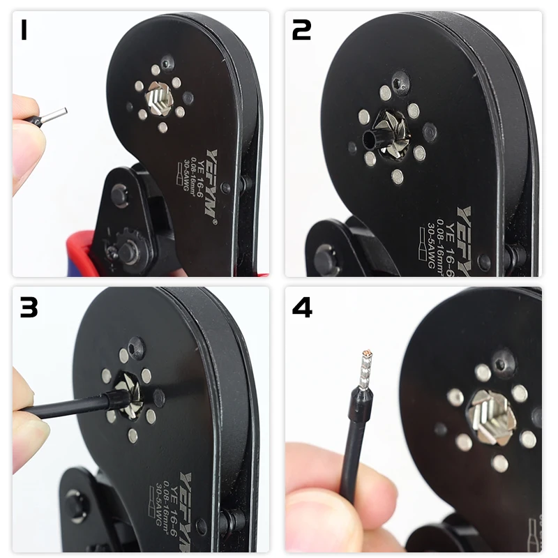 Ferrule Terminal Connectors Hexagon Crimping Pliers YE 16-6 0.08-16mm²/30-5AWG Large Range Size Ratchet Electrical Tools YEFYM