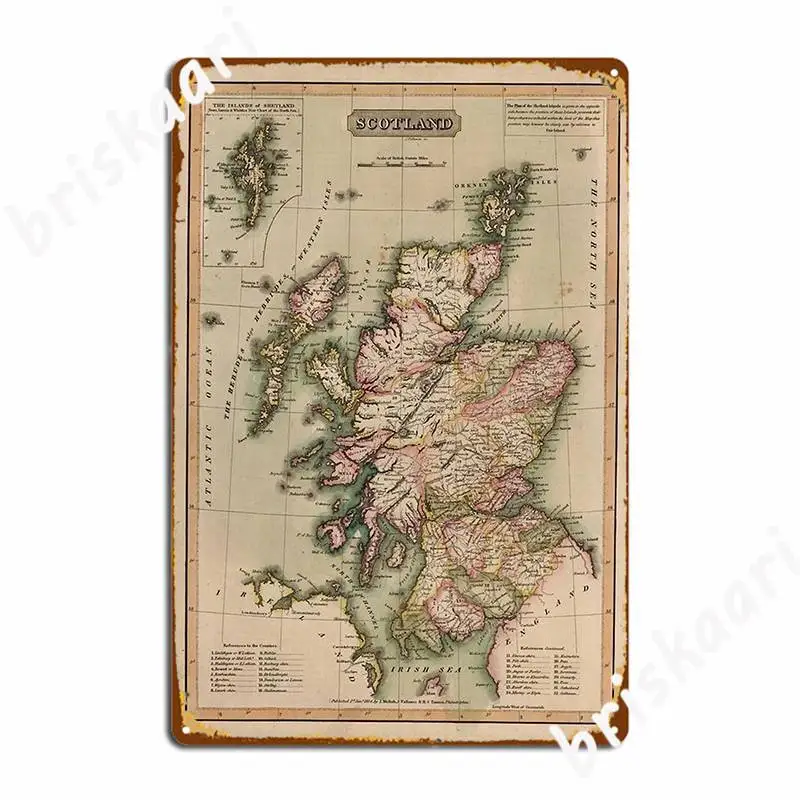 Vintage Map Of Scotland 1814 Metal Sign Living Room Mural Painting Cinema Living Room Personalized Tin Sign Poster