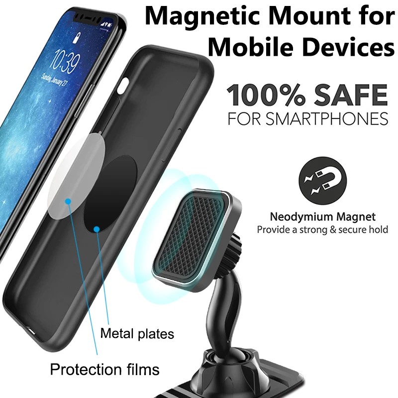 Universal Magnetic Phone Holder Double 360 Degree GPS Strong 3M Adhesive Mount For iPhone 11 Pro Max Dashboard