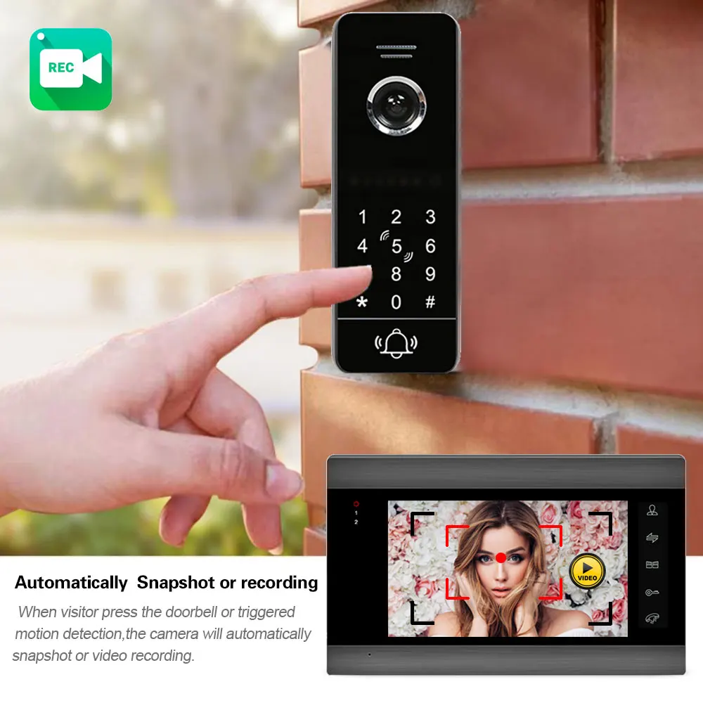 1080P Wireless WiFi 7 Inch Video Intercom for Home IP Video Doorbell Password Keypad/RFID Card APP Unlock  Intercom System