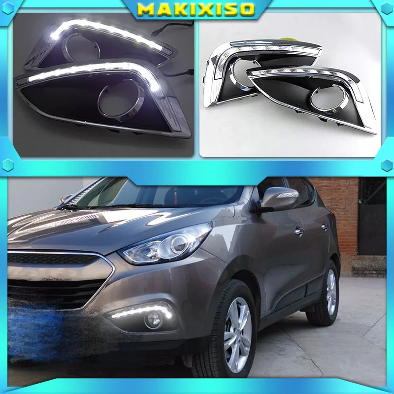 

2PCS Car LED For Hyundai IX35 2010 2011 2012 2013 fog lamp cover DRL Daytime Running Lights headlight 12V Daylight