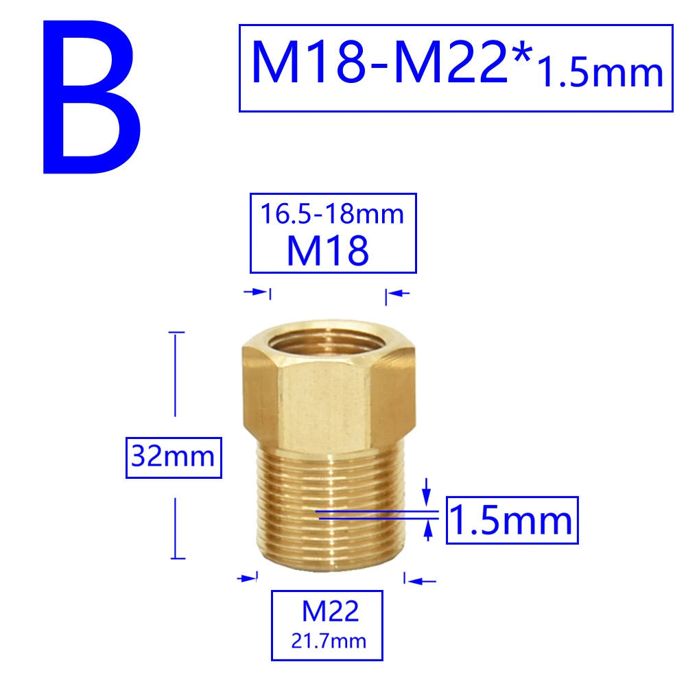 Messing Männlich Weiblich 1/2 "M14 M18 M22 3/8" Gewinde Anschluss Zahn Pitch 1,5mm Kupfer Wasserhahn Waschen maschine Bad Koppler – Detail 5