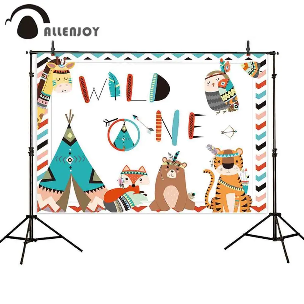 Allenjoy photophone backdrops Birthday wild one Indian woodland animals safari children tent photographic background photocall