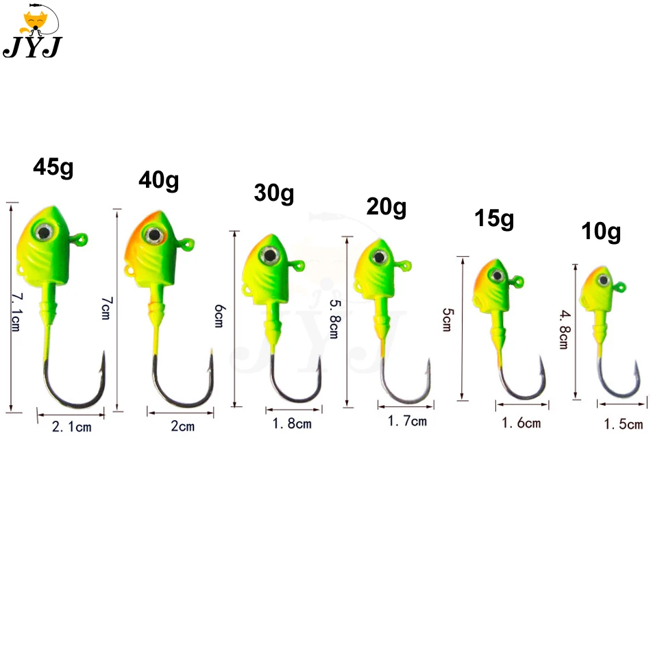 2pcs/lot 10g 15g 20g 30g 40g 45g Colorful fish head hooks Jig Head Hook for Soft Shad Lure Strong Jig Head Jigging Bait Lure