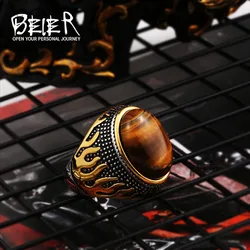 Beier Natural stone ring men Vintage Tiger Eye rings for men Male Finger jewelry BR8-736