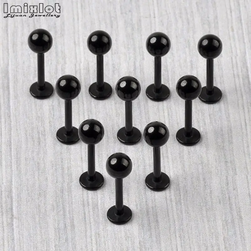 20pcs/lot 16G Surgical Steel Black Labret Lip Piercing Ear Cartilage Lip Earrings Piercing Ombligo Ear Piercing Body Jewelry