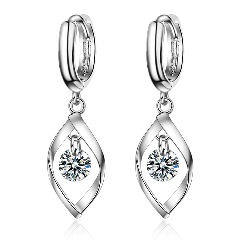 New 925 Sterling Silver Earrings Smart Zircon Crystal Leaf Earrings Woman Charm Jewelry Gifts