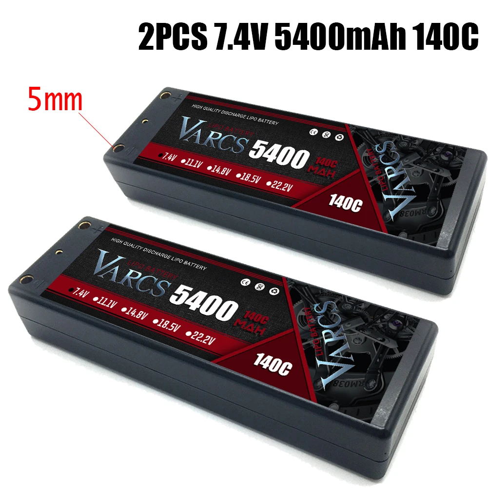 2PCS VARCS  Lipo Batteries 2S 7.4V 5400mAh 140C/280C 5MM HardCase for RC 1/8 /10 Car Off-Road Buggy Truck Boats salash Parts