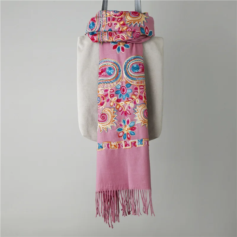 Brand New Women Embroider Flower Pashmina Cashmere Scarf Winter Warm 200*70cm Tassels Scarf Oversize Shawl Fashion Shawl Scarves