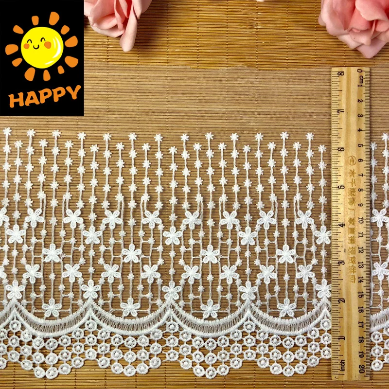 20CM Wide Luxury White Lace Embroidery Flowers Collar Trim Appliques Children Women Apparel Lace Fabric DIY Sewing Accessories