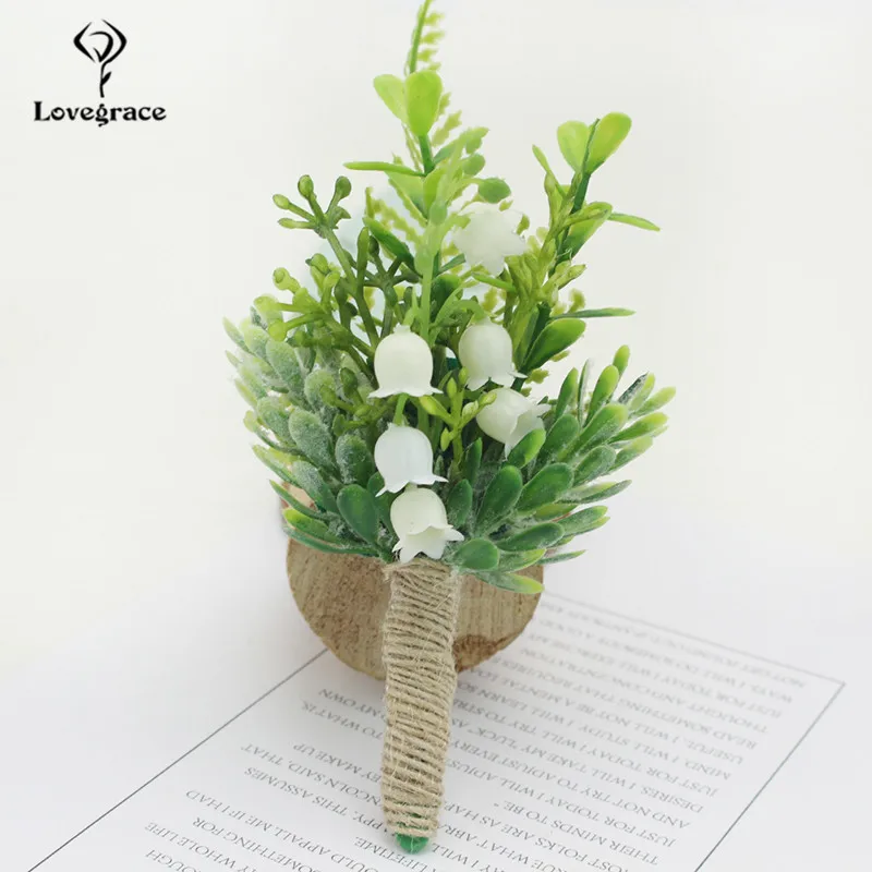 Kunstmatige Groene Plant Bruidegom Botonniere Bruidsmeisje Pols Corsage Armband Zus Broer Bruiloft Corsage Bloem Party Decoratie