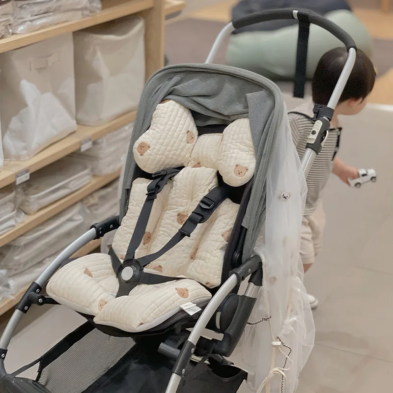 Baby Thicken Bear Embroidery Stroller Cushion Cotton Mattress Diapers Changing Nappy Pad Seat Carriages Pram Buggy General Mat