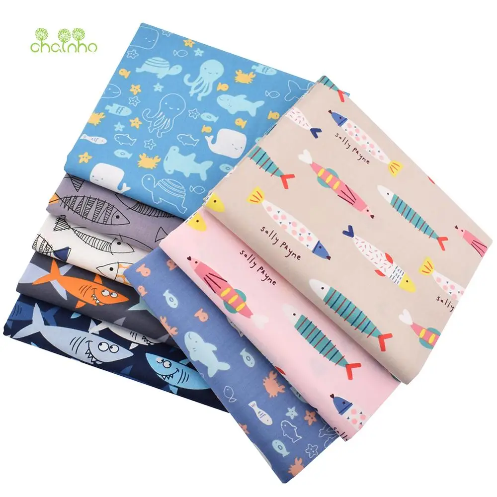 Chainho,Cartoon Fishes Pattern,Printed Twill Cotton Fabric,8 Design,DIY Sewing Quilting Material For Baby &Children\'s Bedclothes