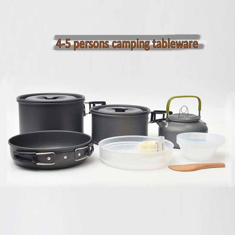 

4-5 persons camping tableware outdoor cooking set camping cookware travel tableware pots pan coffee kettle picnic set