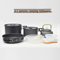 4-5 persons camping tableware outdoor cooking set camping cookware travel tableware pots pan coffee kettle picnic set