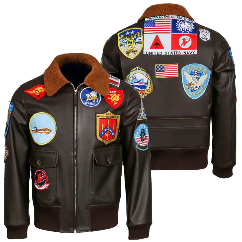 Top Gun: Maverick Aviator Pilot PU Leather Jacket Men\'s Brown Winter Jacket Air Force Collar Coat Halloween Cosplay Outfits