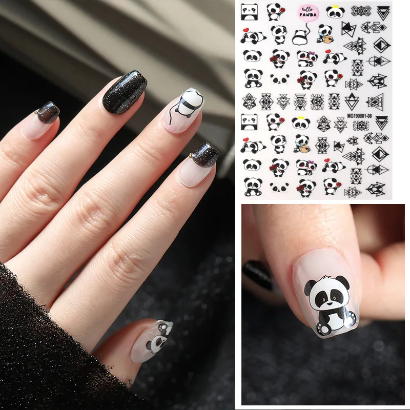 

New arrived 3D Nail Stickers Decals 1 sheet panda cake dog Summer Adhesive Stickers Nail Art Tattoo Decoration Z0170