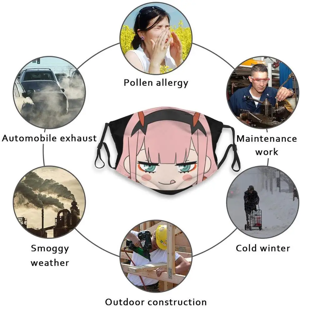 Darling In The Franxx , Zero Two , 02 Funny Print Reusable Pm2.5 Filter Masker Wajah Darling In Franxx Anime Manga Jepang Lucu