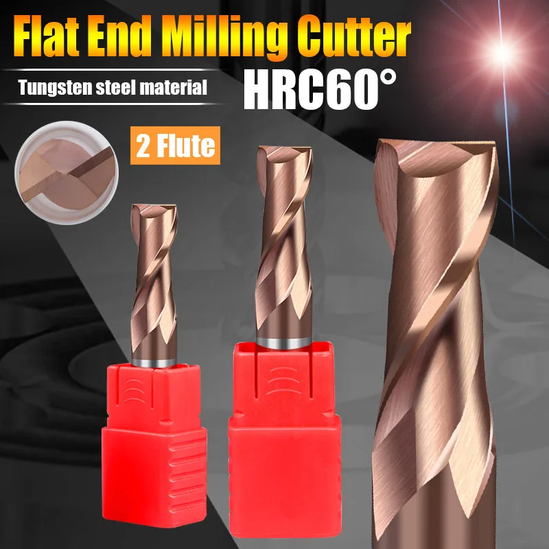 TuGe HRC60 2Flute Tungsten Steel Carbide End Milling CNC Cutter Flat End Mills for Metal Alloy Steel 4mm 6mm 8mm 10mm Shank