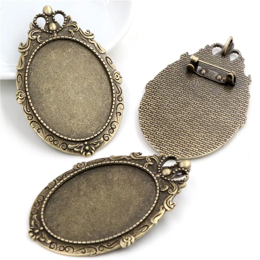 New Fashion 5pcs 30x40mm Inner Size Antique Gold/Silver Black Bronze Pin Brooch Pierced Style Base Setting Pendant