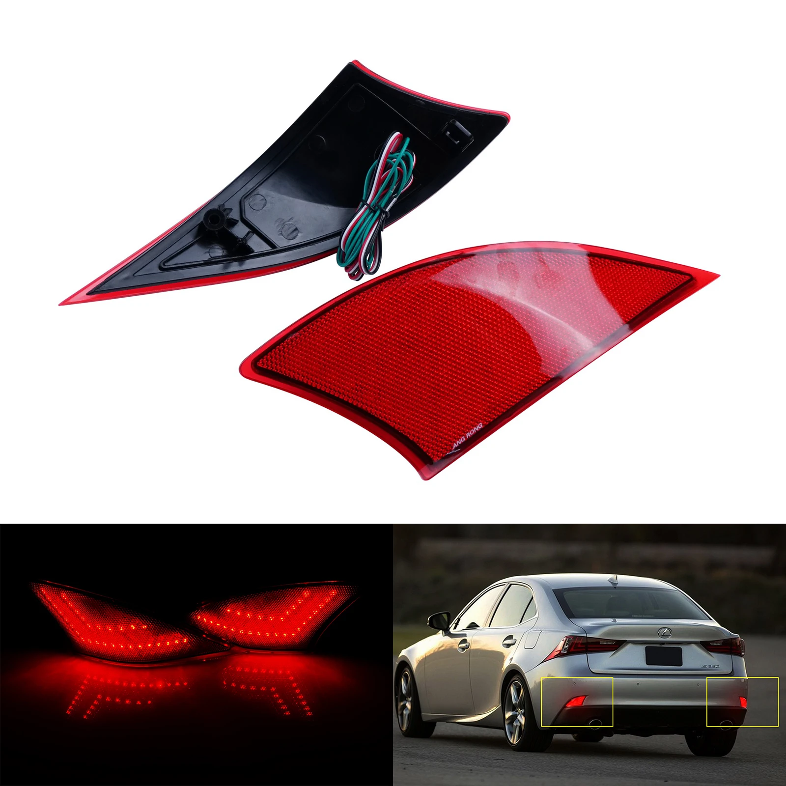 

ANGRONG 2X Red LED Rear Bumper Reflector Brake Stop Light Lamp For Lexus IS250 350 300h MK3 13+