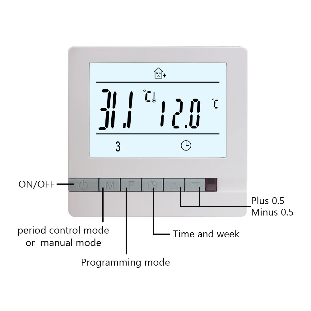 New 230V 16A Floor Heating Thermostat Room Warm Temperature Controller Regulator Weekly Programmable Period Control/Manual Mode