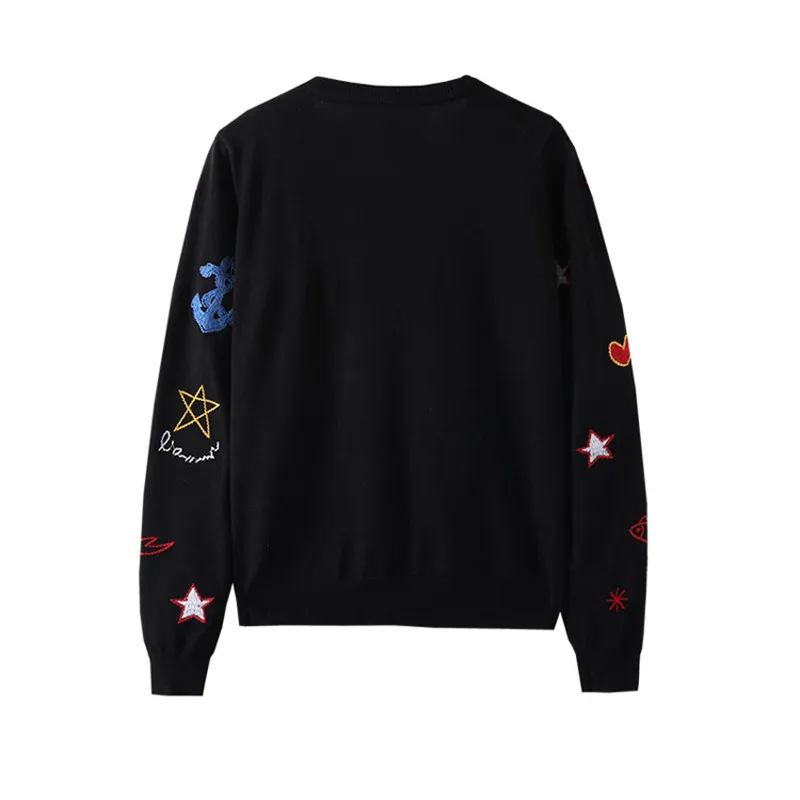 Women\'s Embroidery Knit Sweater Sweater Mermaid Pearl Buttons Round Neck Long Sleeve Fashion Sweater 2024 New