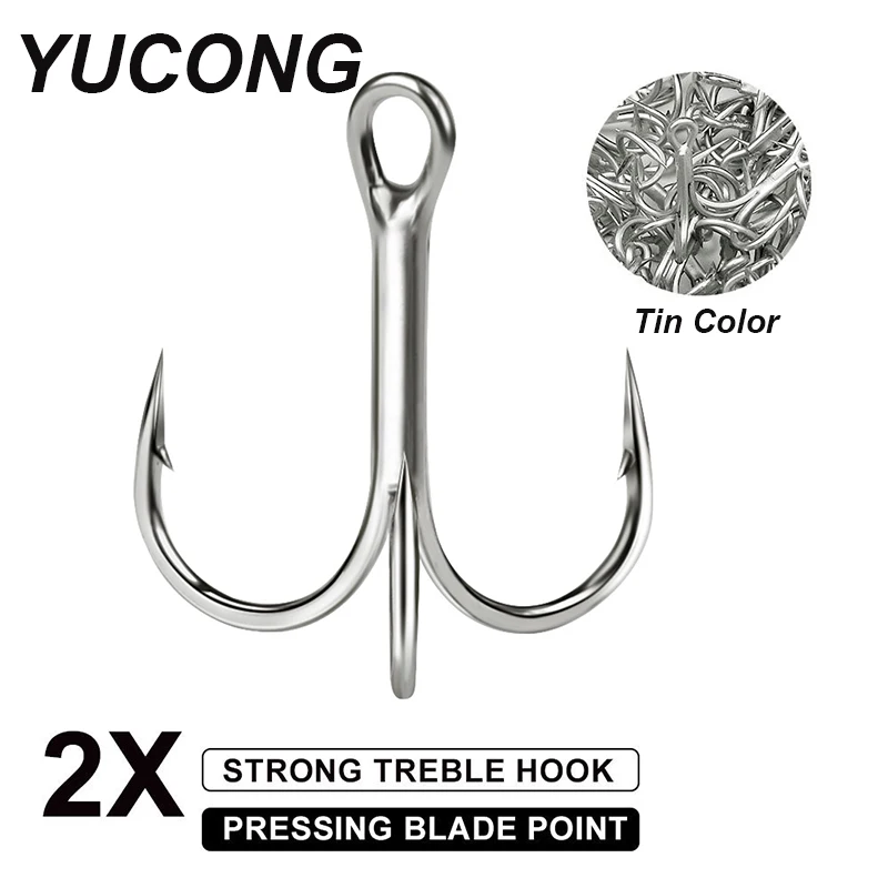 YUCONG 10/20pcs Fishing Hooks 10#-3/0# Treble Hooks High Carbon Steel 2X Fishhooks Tin Color Anti-corrosion Hooks Fishing Tackle