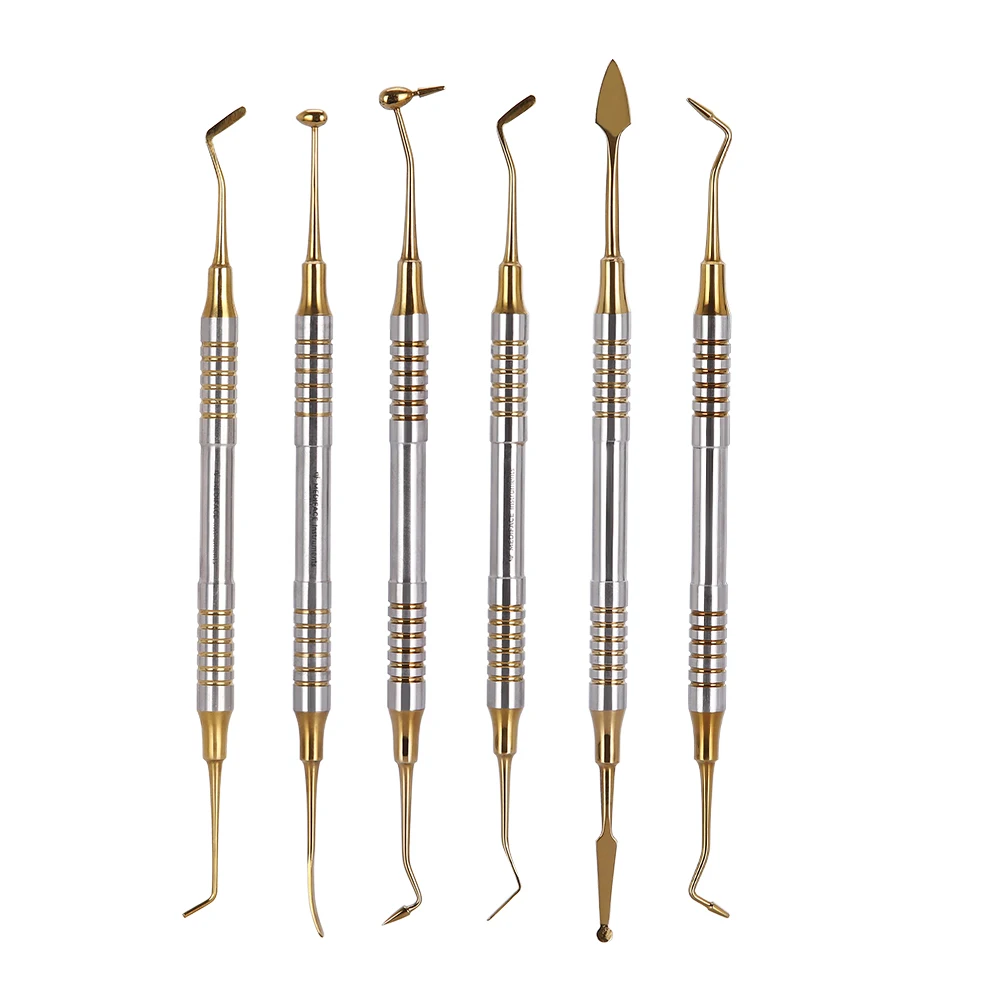 AZDENT 6 sztuk/zestaw Dental Composite żywica wypełnienie szpachelka 18.5cm żywica napełniania naprawa narzędzia Instrument Titanium Plated głowy