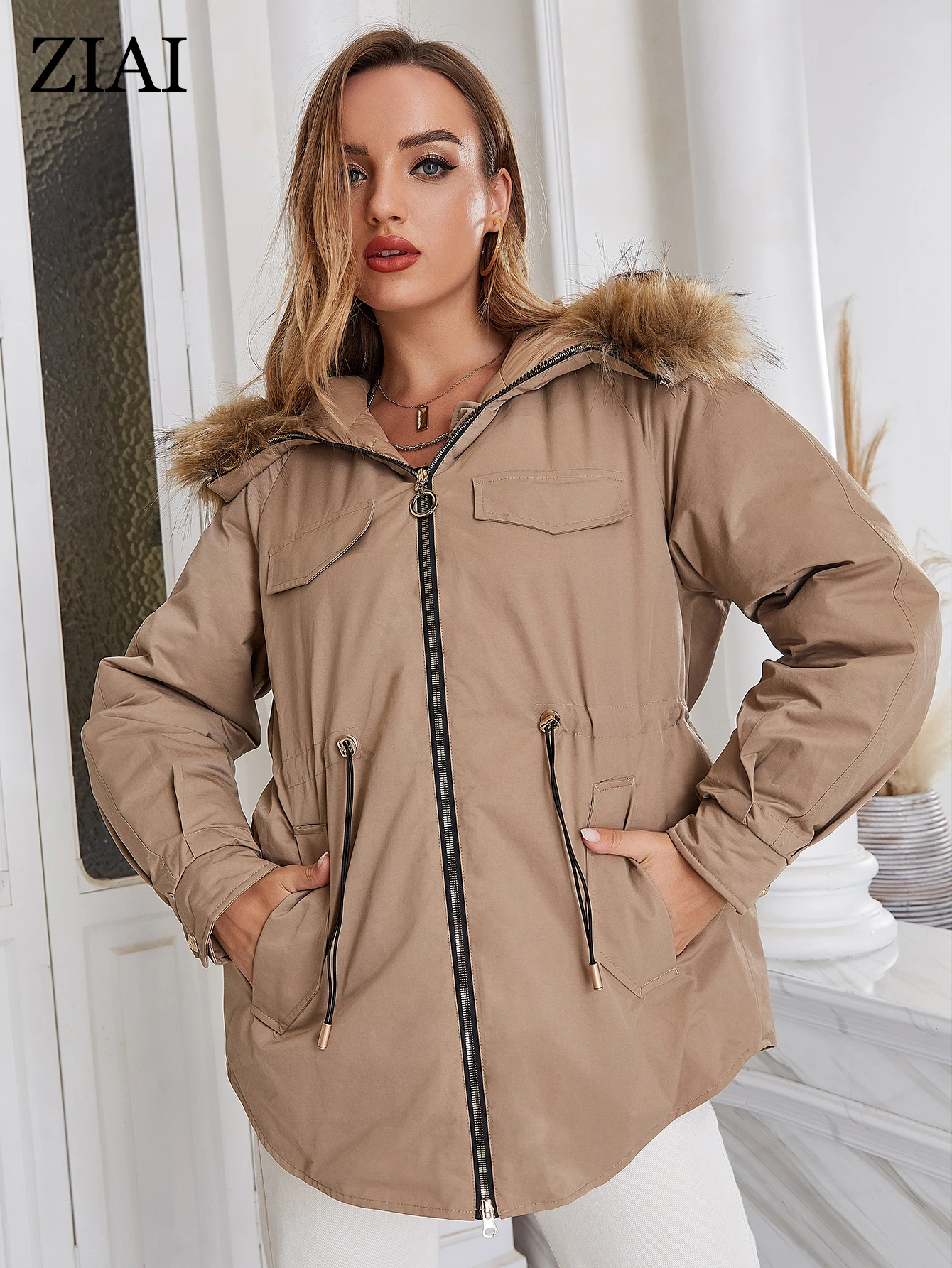 ZIAI 2022 New Women's winter jacket Big fur collar down jackets Thick Women Coat Female slim Casual Mid-Long parka ZR-20070