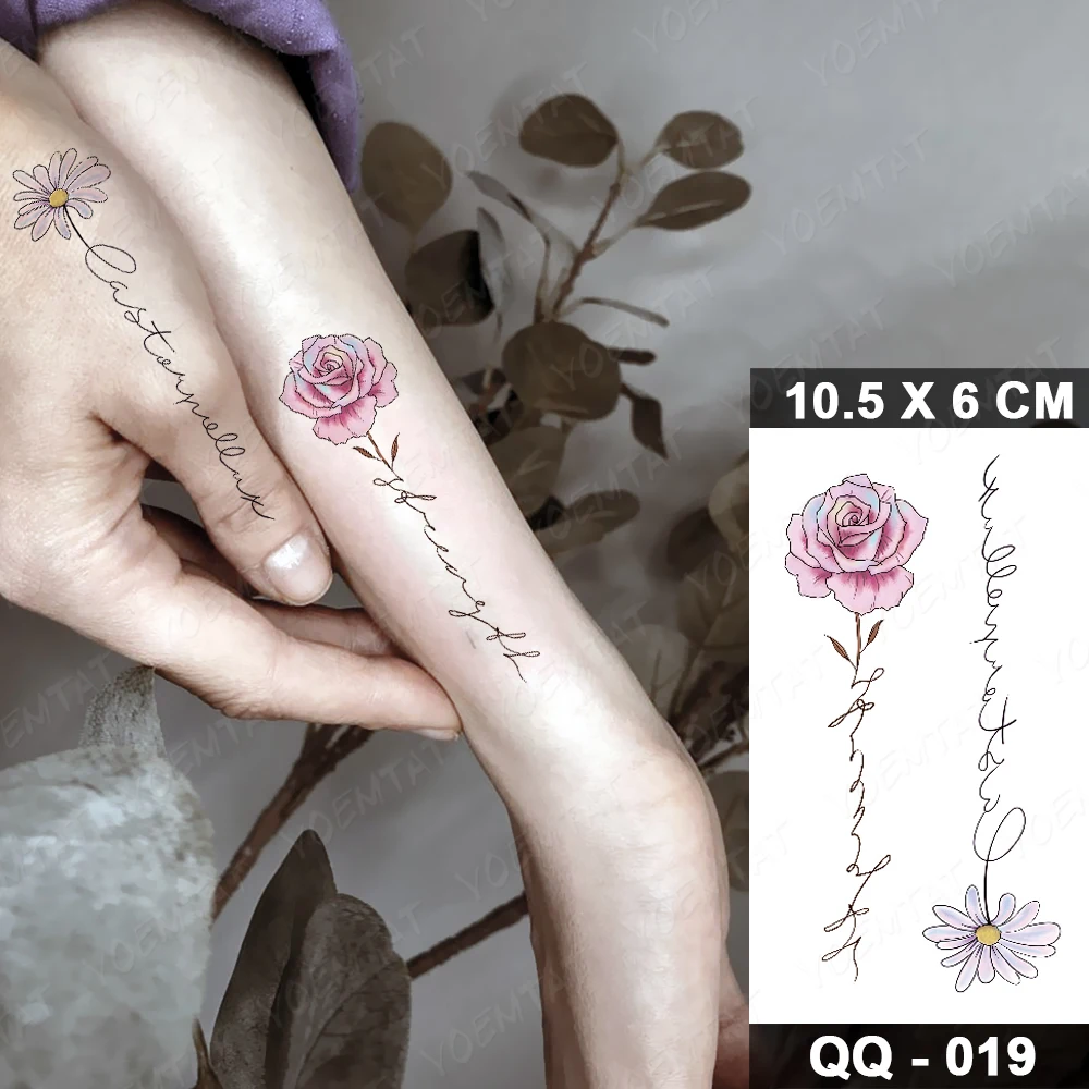 Waterproof Temporary Tattoo Sticker Watercolor Pink Daisy Flash Tatoo Leaves Plant Flowers Fake Tatto For Body Art Women Men