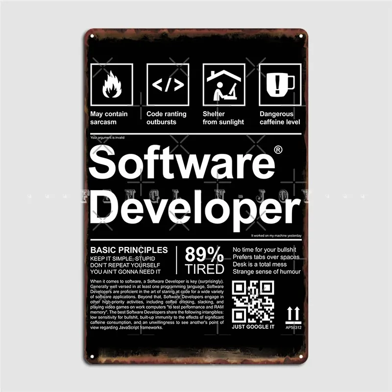 Software Developer Label Metal Sign Club Cave Pub Customize Wall Decor Tin Sign Poster