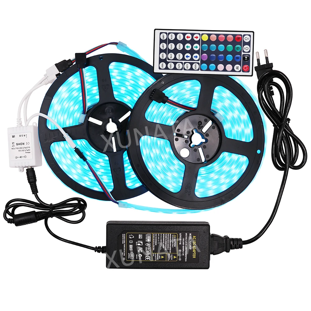 5M 10M RGB LED Strip Light 12V 5050 60Leds/m Waterproof Led Ribbon Tape Flexible + 44-key RGB Controller + 12V 5A Power Supply