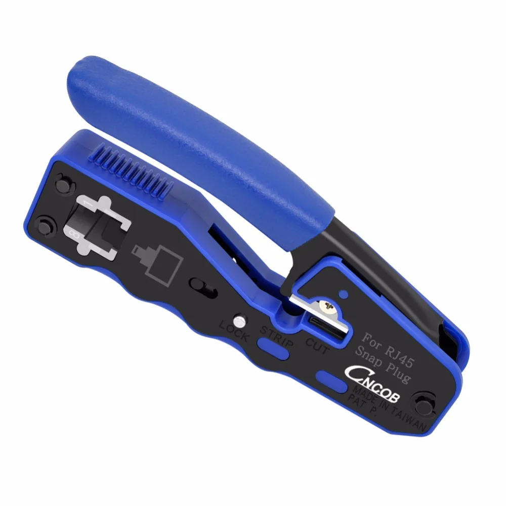 RJ45 Crimper ชุดเครื่องมือสำหรับ Cat5 Cat6 Cat6a ผ่านตัวเชื่อมต่อ Shielded Modular ปลั๊ก8P8C Crimp Tool สีฟ้า