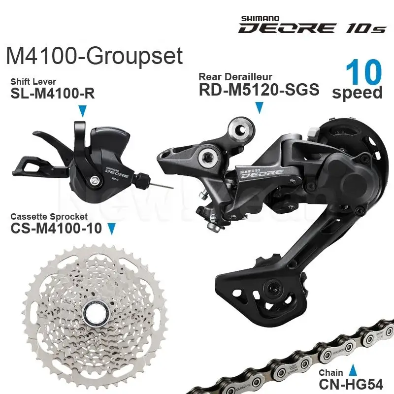 SHIMANO DEORE M4100 10 Speed Groupset M4100 Shifter Cassette Sprocket and M4120 / M5120 Rear Derailleur HG54 Chain Original Part