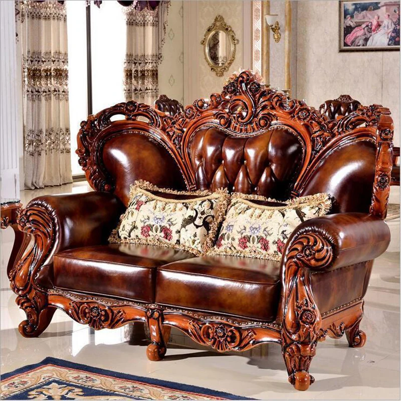 high quality  European  antique living room sofa furniture genuine leather set o1065